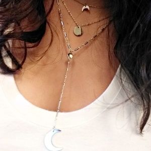 BOHO Moon Layered Necklace Silver